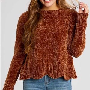 Altar’d State Eversoft Chenille Scalloped Sweater, Orange
